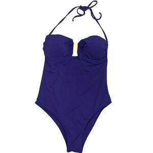 Melissa Odabash Italy Purple Bandeau Goldtone Accent 1 Piece Swimsuit Sz 6 US
